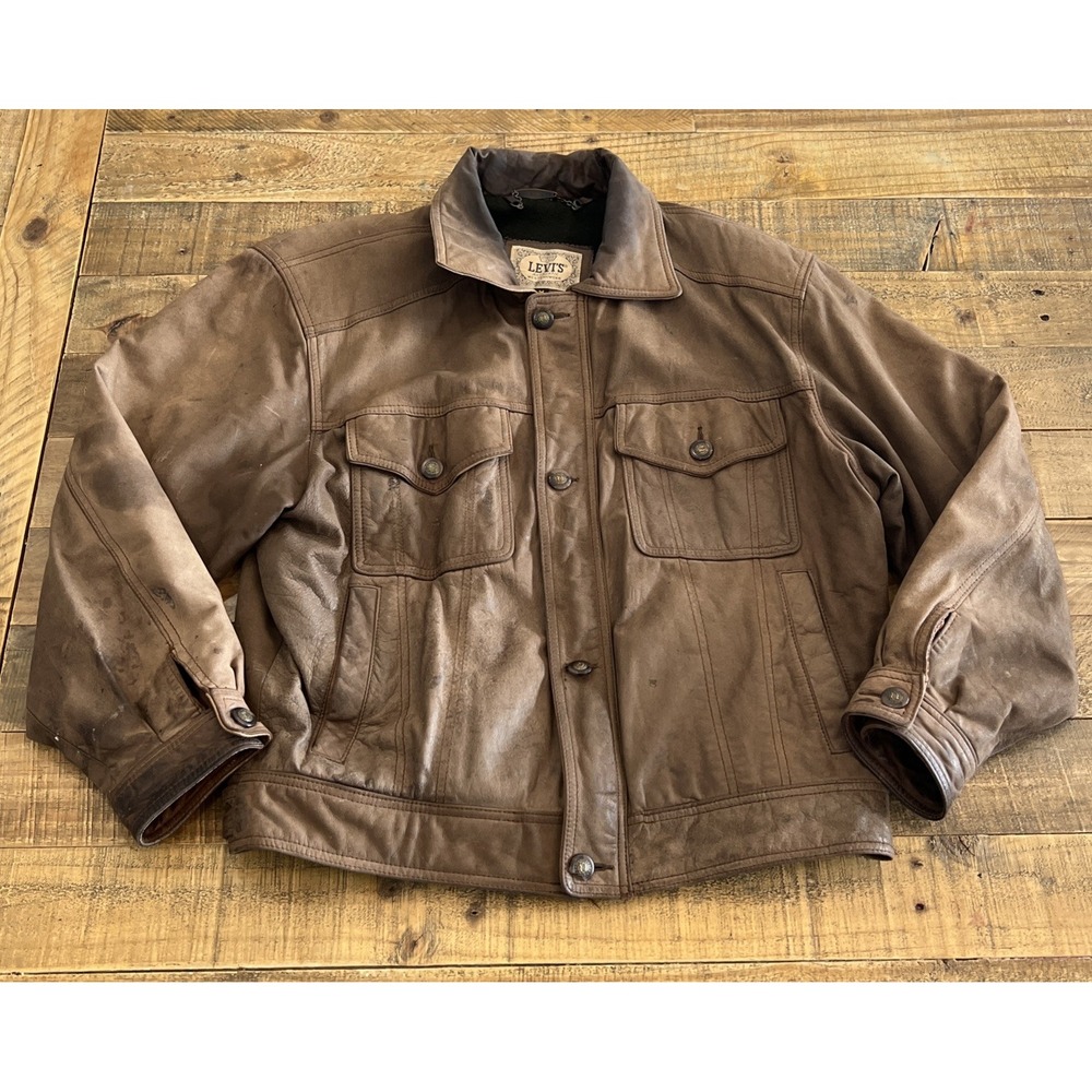 Vintage Levi's authentic western wear genuine brown leather jacket size M Worn